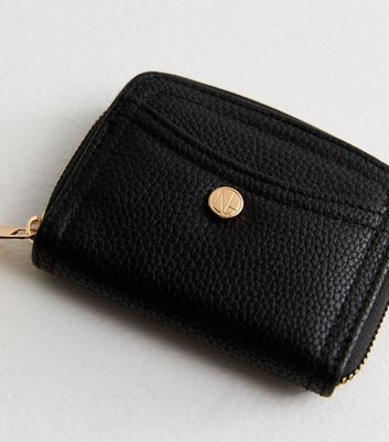 Black Leather Look Textured Small Purse New Look