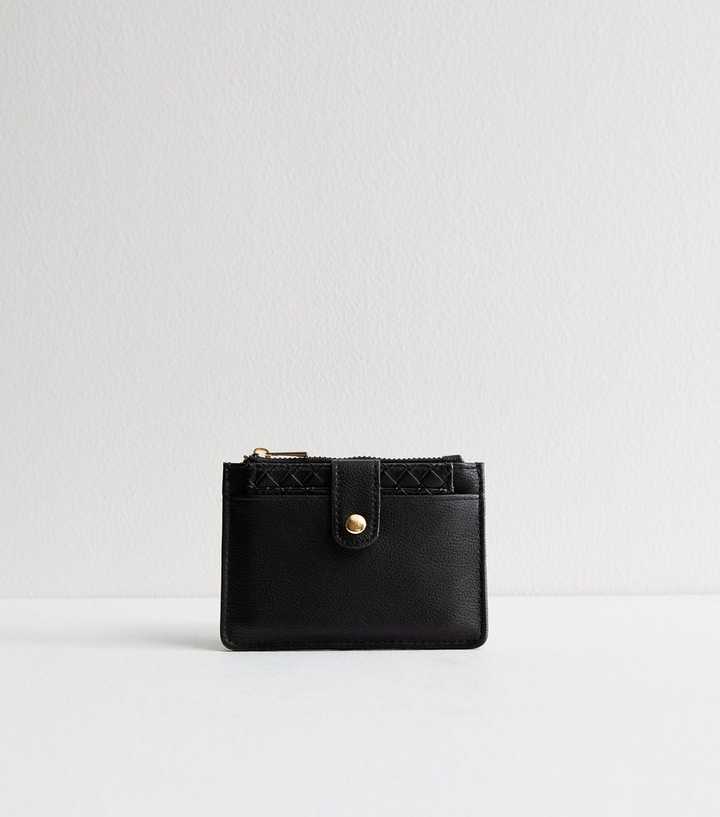 Black Small Woven Detail Cardholder Purse