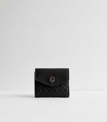 Black Embroidered Leather-Look Flap Over Purse