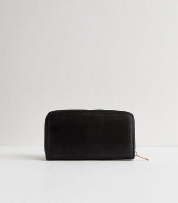 Black Leather Look Large Zip Purse