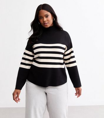 Curves Black Compact Knit Striped Jumper New Look