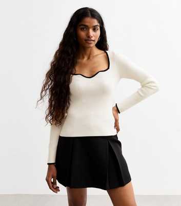 Petite White Sweetheart Neck Tipped Knit Jumper