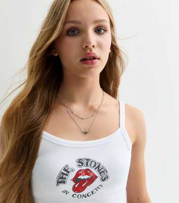 Girls White Cotton-Blend Rolling Stones Slogan Cami