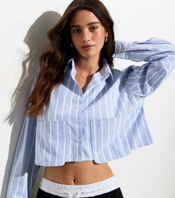 Blue Stripe Crop Oxford Shirt