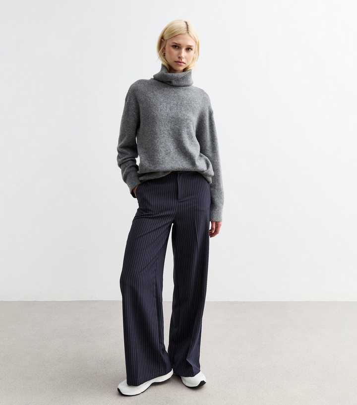 Blue Pinstripe Wide Leg Trousers