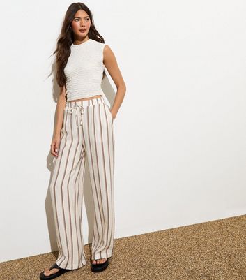 Off-White Striped High-Waist Drawstring Trousers New Look