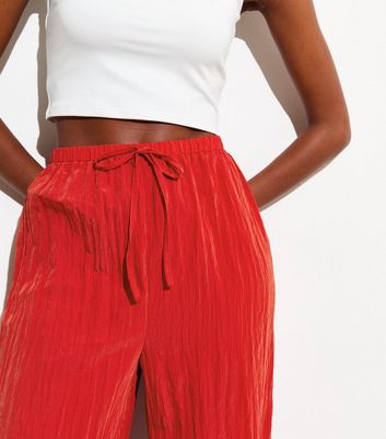 Red Crinkle Texture Wide Leg Trousers New Look