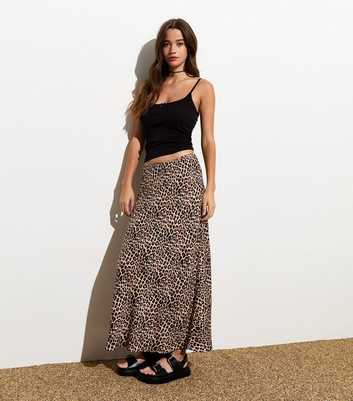 Brown Leopard Print Maxi Skirt