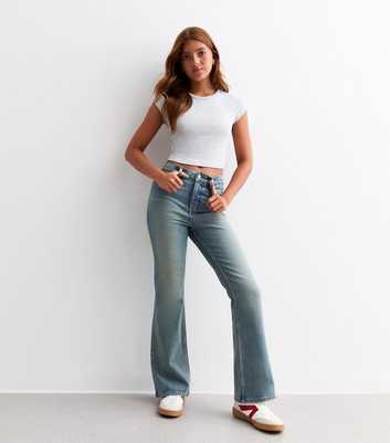 Girls Blue Mid Rise Flared Jeans