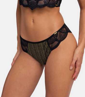 Dorina Black Metallic Thread Lace Brazilian Briefs