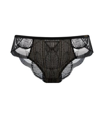 Dorina Black Metallic Thread Lace Brazilian Briefs New Look