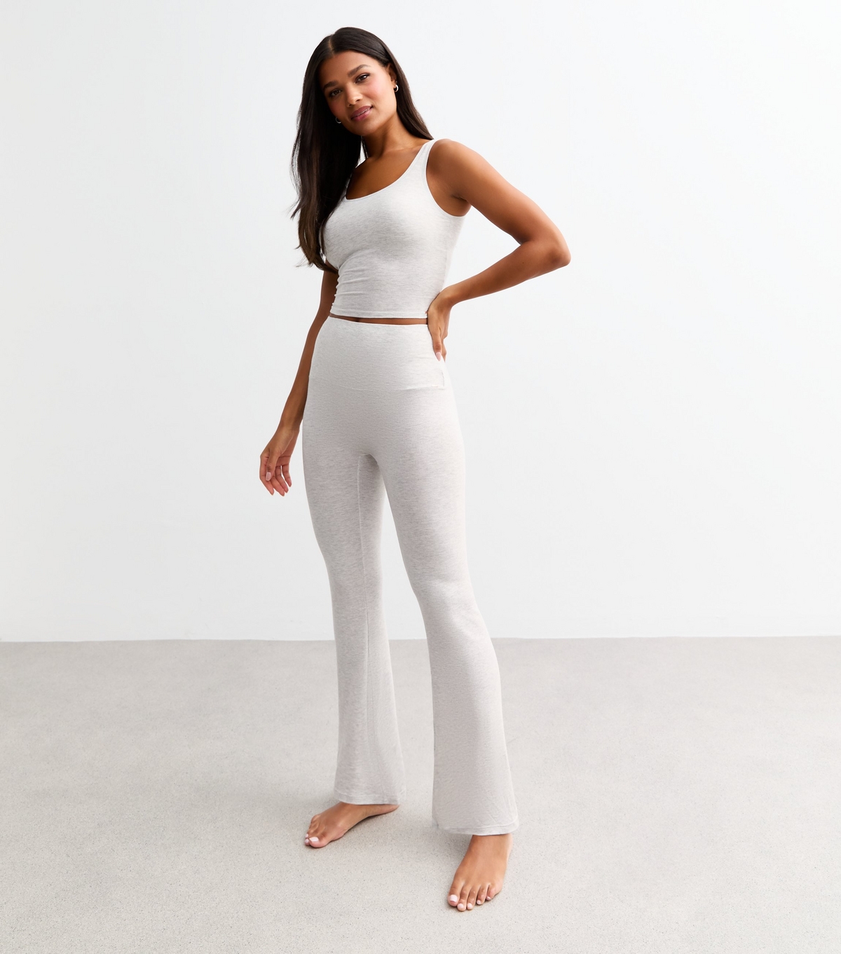 Women's Grey Ribbed Flared Leggings Dorina New Look