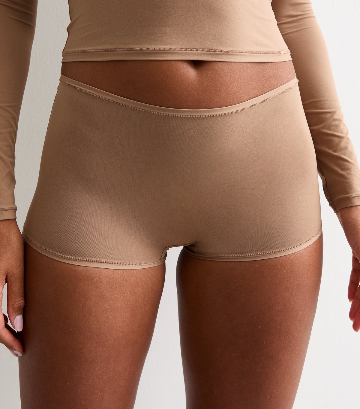 Women's Brown Smooth Microfibre Shorts Dorina New Look