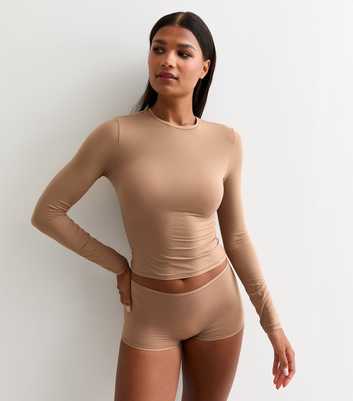 Dorina Beige Smooth Microfibre Long Sleeve Top