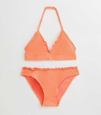 Girls Coral Frill Trim Triangle Bikini Set