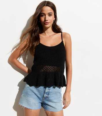 ONLY Black Crochet Strappy Peplum Top