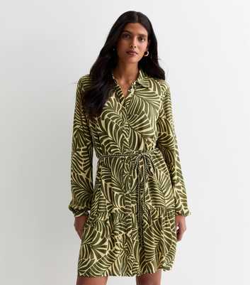 ONLY Khaki Palm Leaf Print Shirt Mini Dress