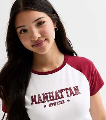 Girls White Manhattan Slogan Raglan T-Shirt