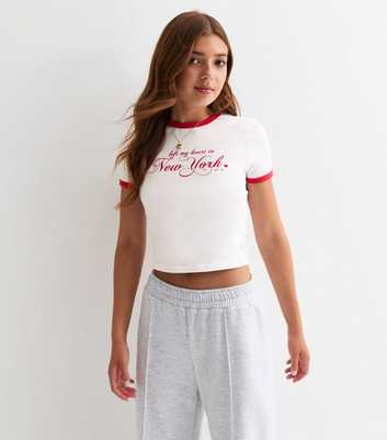 Girls White New York Print T-Shirt