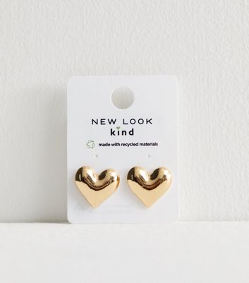 Gold Large Curved Heart Stud Earrings New Look