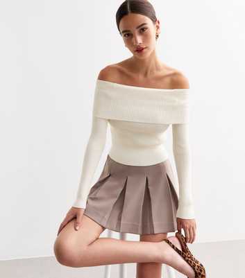 Cream Rib Knit Foldover Bardot Jumper 