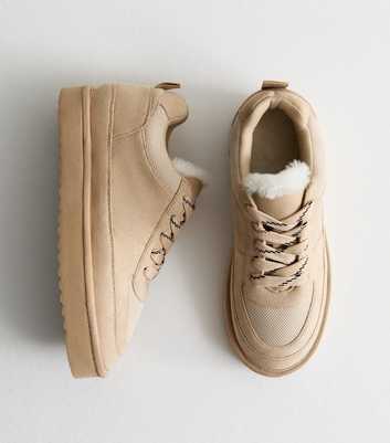 Beige Faux Fur Lined Trainers