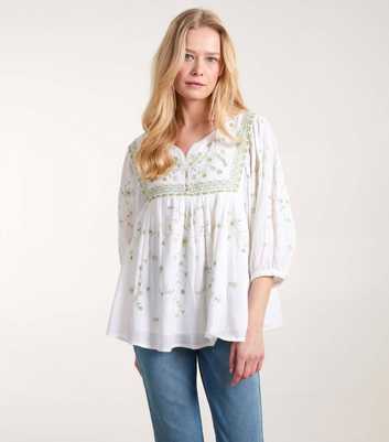 Blue Vanilla Green Embroidered Blouse