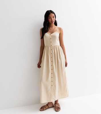 ONLY Pale Grey Linen-Blend Dress Button Through Strappy Maxi Dress