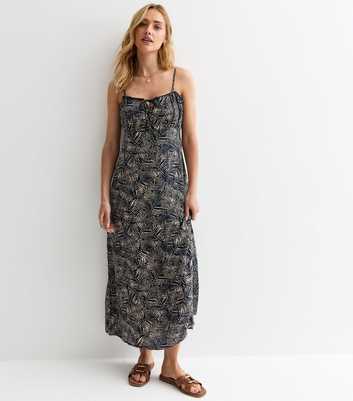 ONLY Navy Leaf Print Strappy Midi Dress