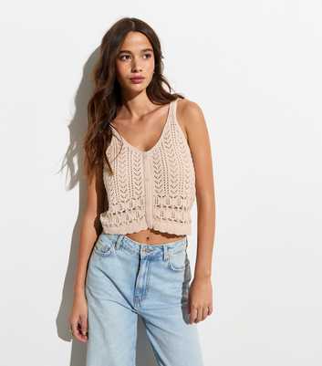 ONLY Stone Cotton-Blend Crochet Knit Vest Top