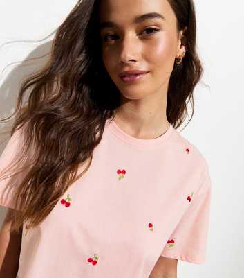 Pink Cherry Embroidered Boxy T-Shirt