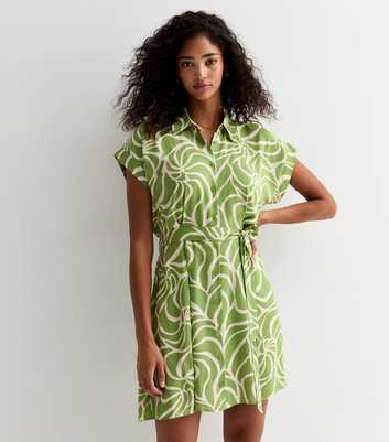 Green Abstract Print Belted Mini Dress