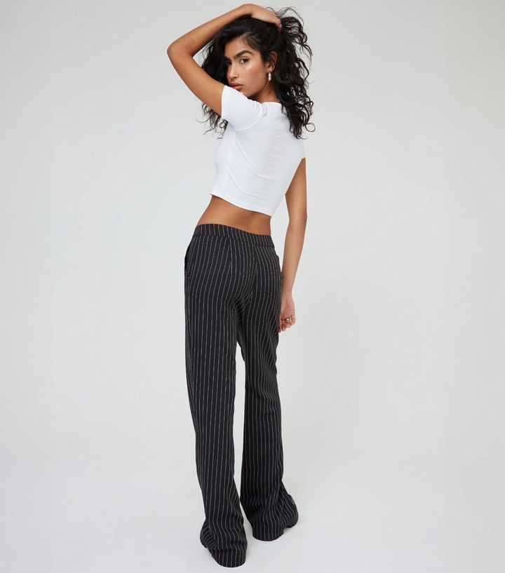 WKNDGIRL Black Pinstripe High Waist Flared Trousers