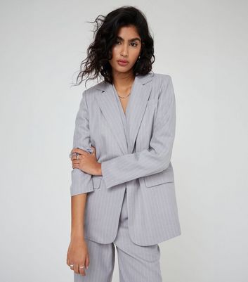 WKNDGIRL Grey Pinstripe Long Sleeve Oversized Blazer New Look