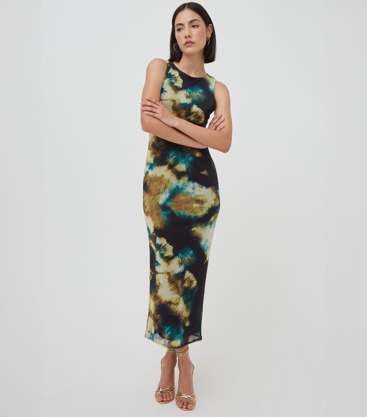 Women's Black Abstract Print Mesh Sleeveless Midi Dress WKNDGIRL New Look
