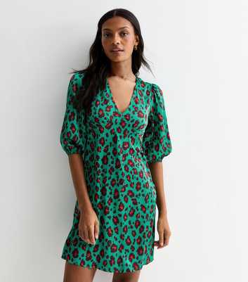 Gini London Green Animal Print Mini Shift Dress