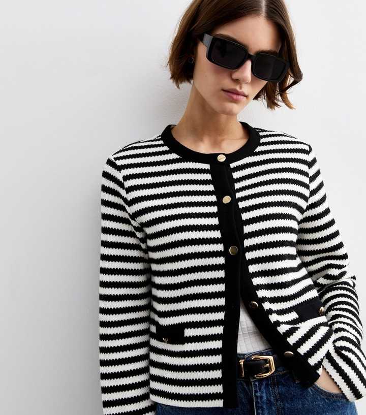 Black Textured Stripe Cardigan