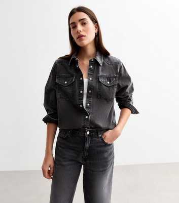 Dark Grey Denim Western Shirt