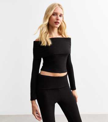 Black Ribbed Bardot Jumper