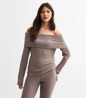 Mink Ribbed Bardot Jumper