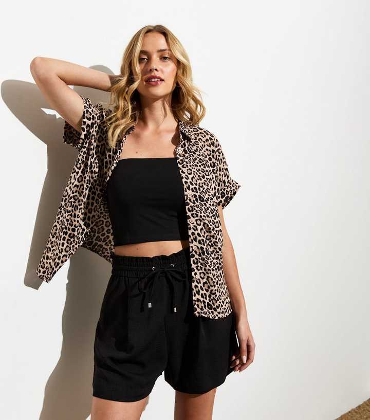 Brown Leopard Print Short Sleeved Shirt