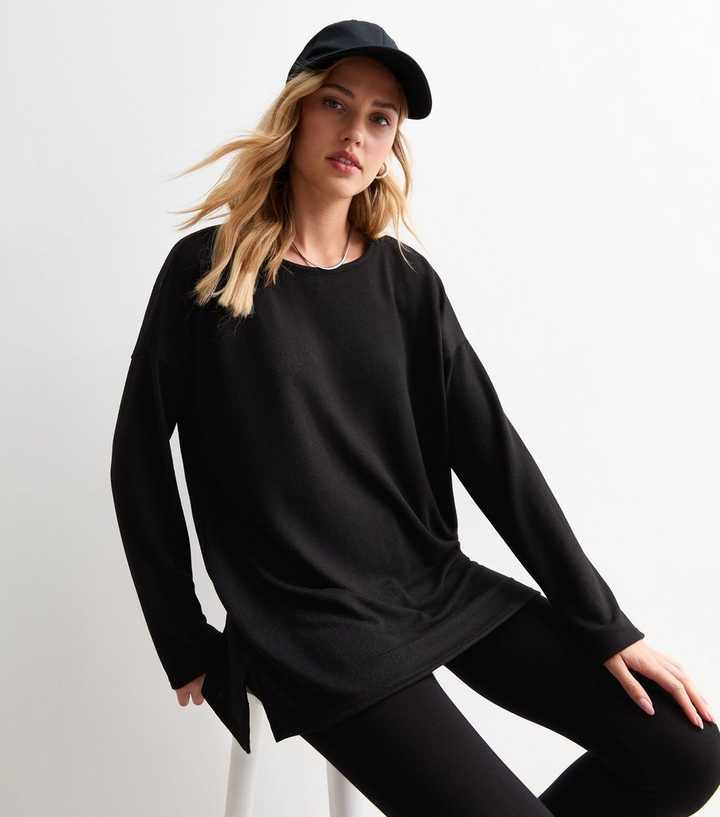 Relaxit Length Black Soft Touch Long Relaxed Top | New Look