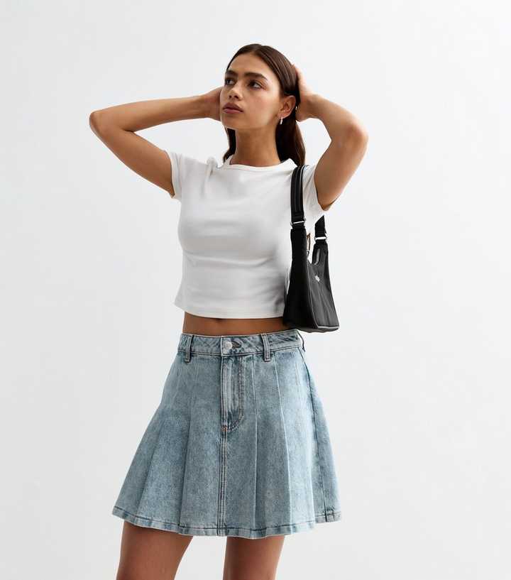 Blue Pleated Denim Mini Skirt 