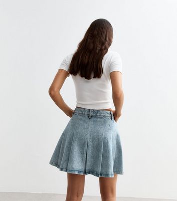 Blue Pleated Denim Mini Skirt New Look