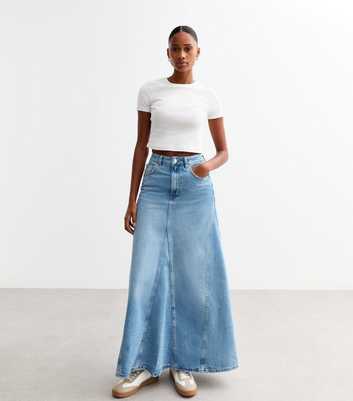 Blue Denim Panelled Maxi Skirt