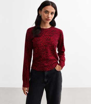 Red Leopard Print Fine Knit Jumper