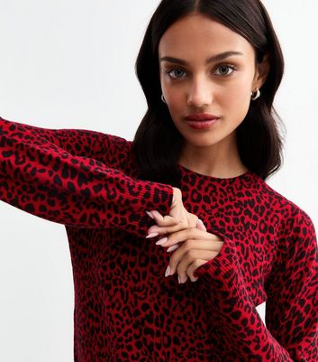 Leopard Print New Look Fine Knit Jumper Red Leopard Print Fine