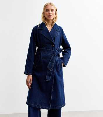 Blue Double Breasted Denim Trench Coat 