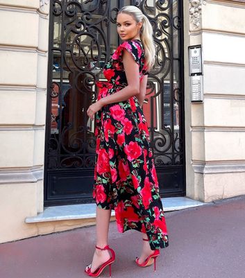 AX Paris Red Floral Dip Hem Midi Dress New Look