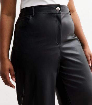 Curves Black Faux Leather Trousers New Look